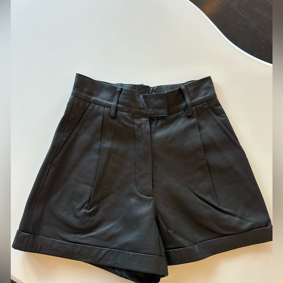 Remain Birger Christensen Pants - remain birger christensen pleated black leather high waisted shorts